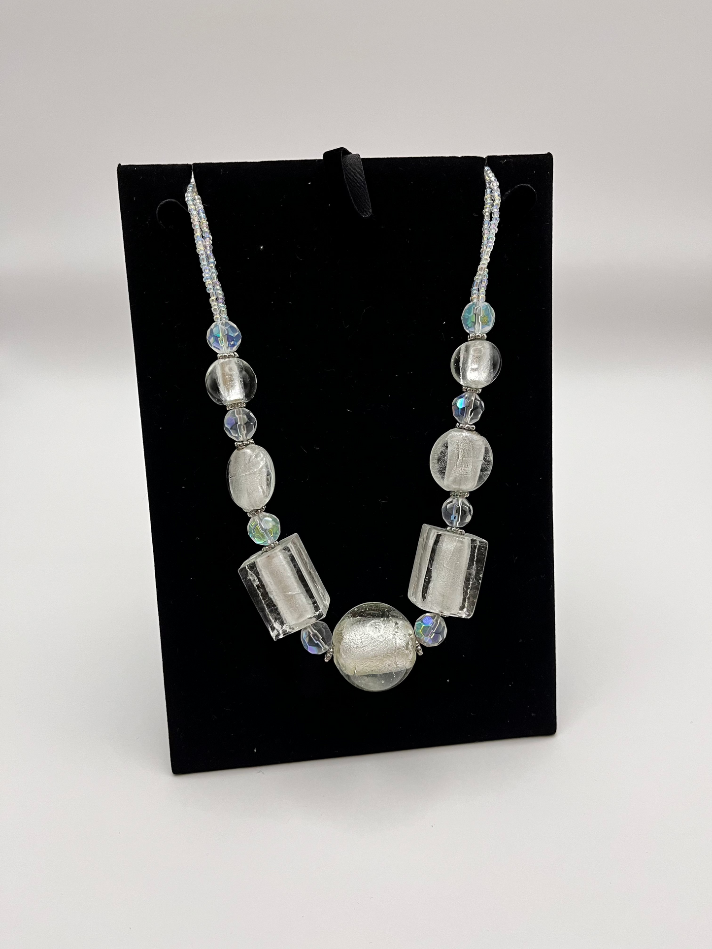 Ball and Cube Foil Bead Necklace White
