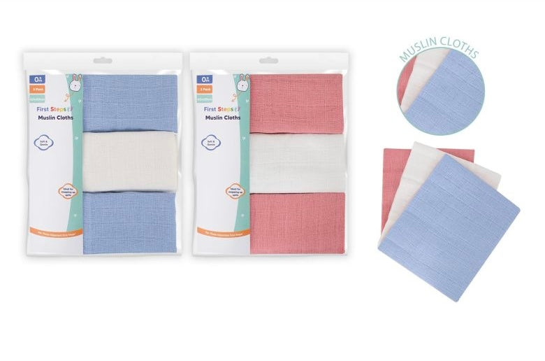 First Steps 3pk Muslin Cloths