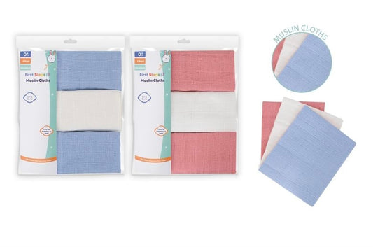 First Steps 3pk Muslin Cloths