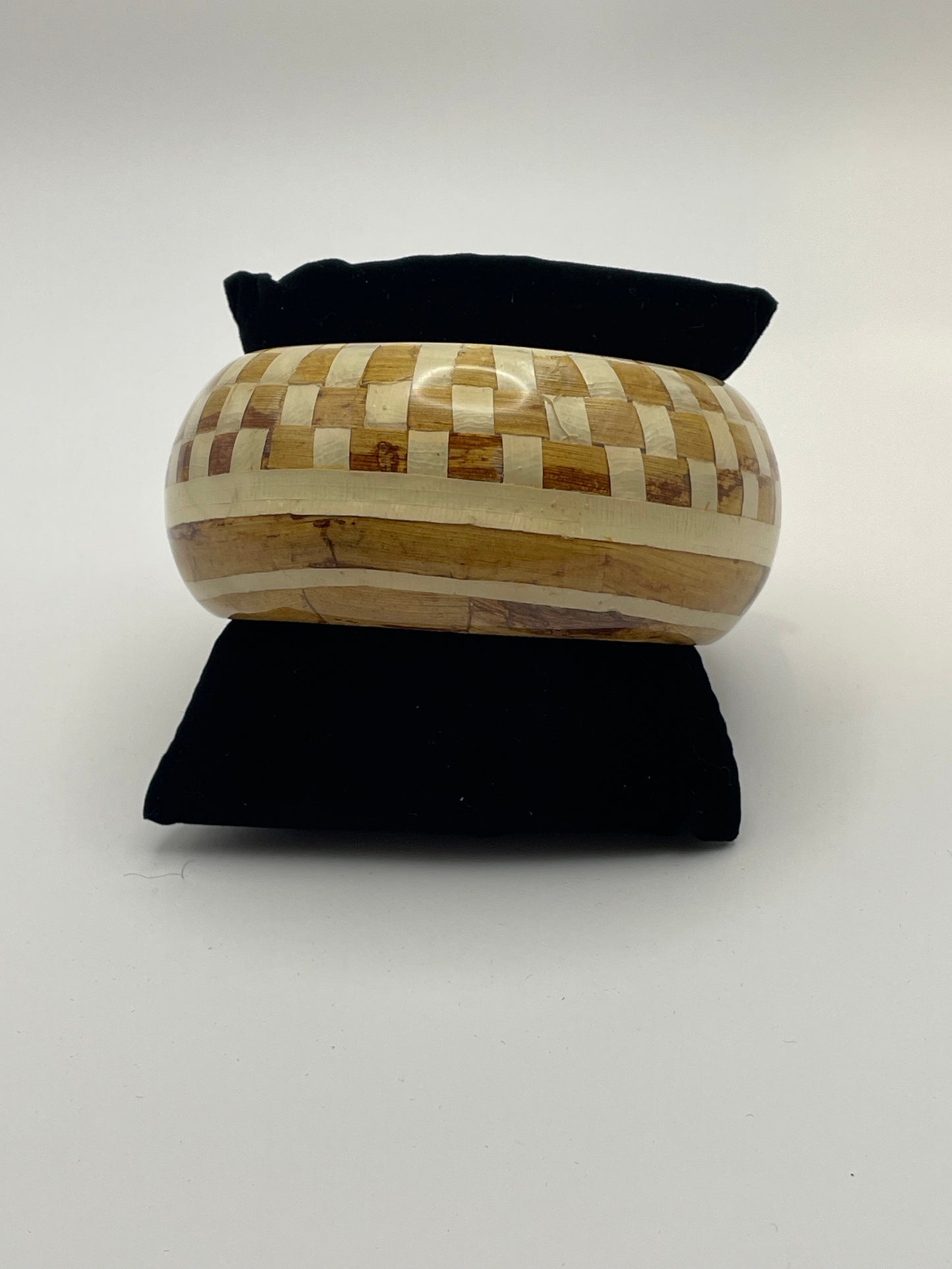 Lacquered Wood Bangle with Square Pattern