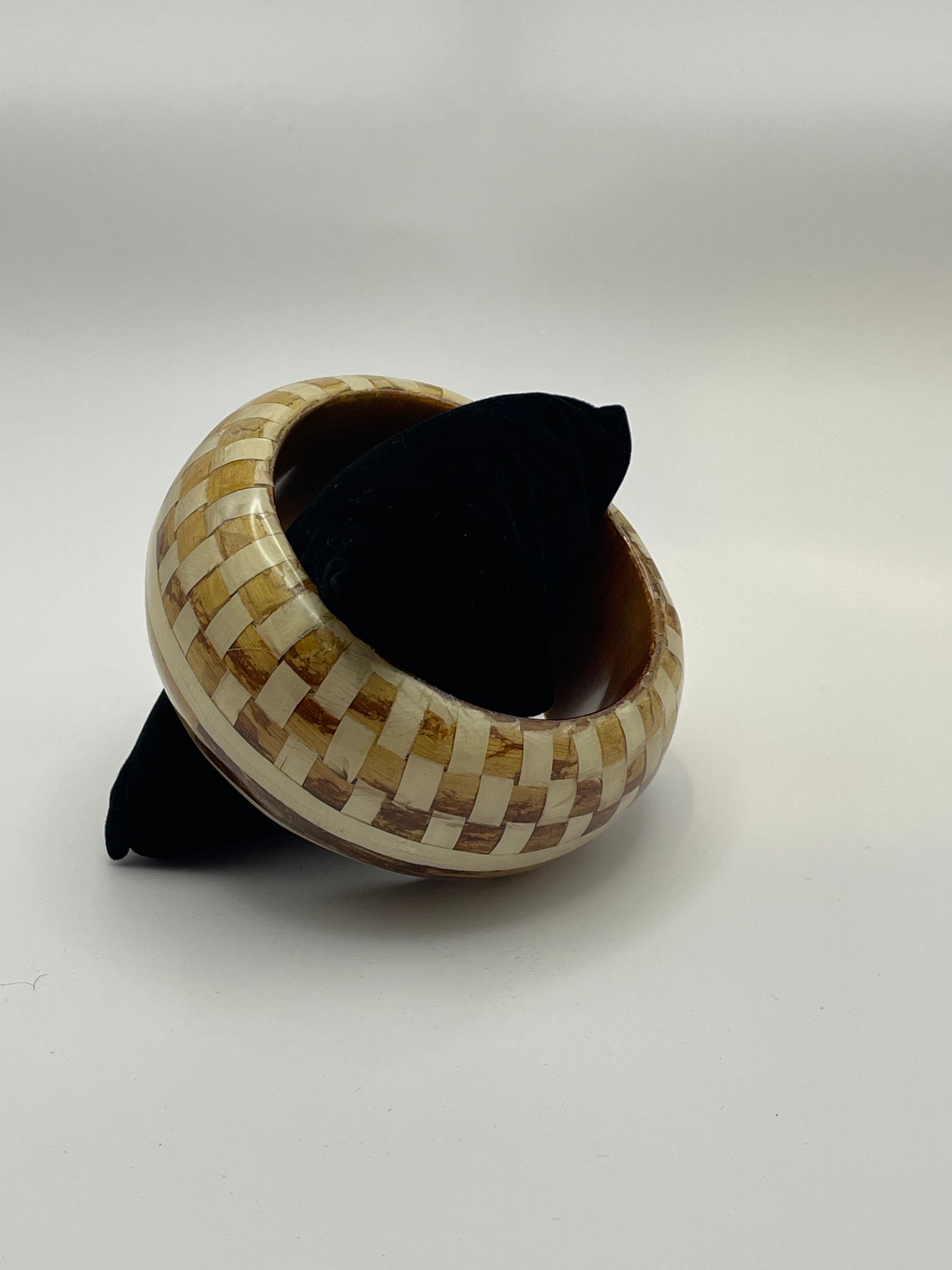 Lacquered Wood Bangle with Square Pattern