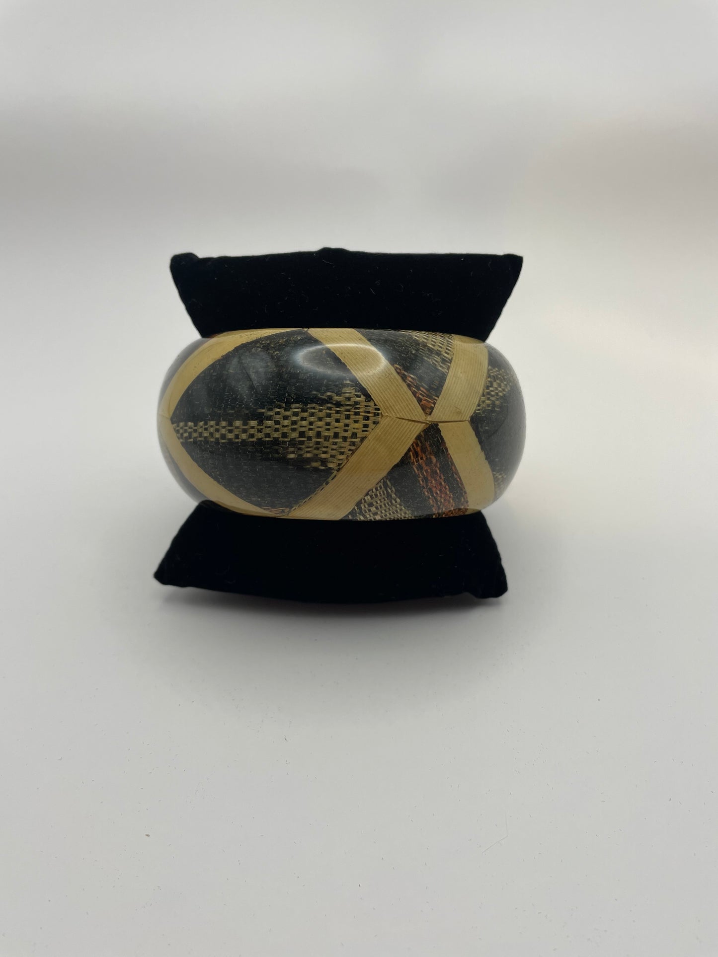 Lacquered Wood Bangle With Diamond Pattern