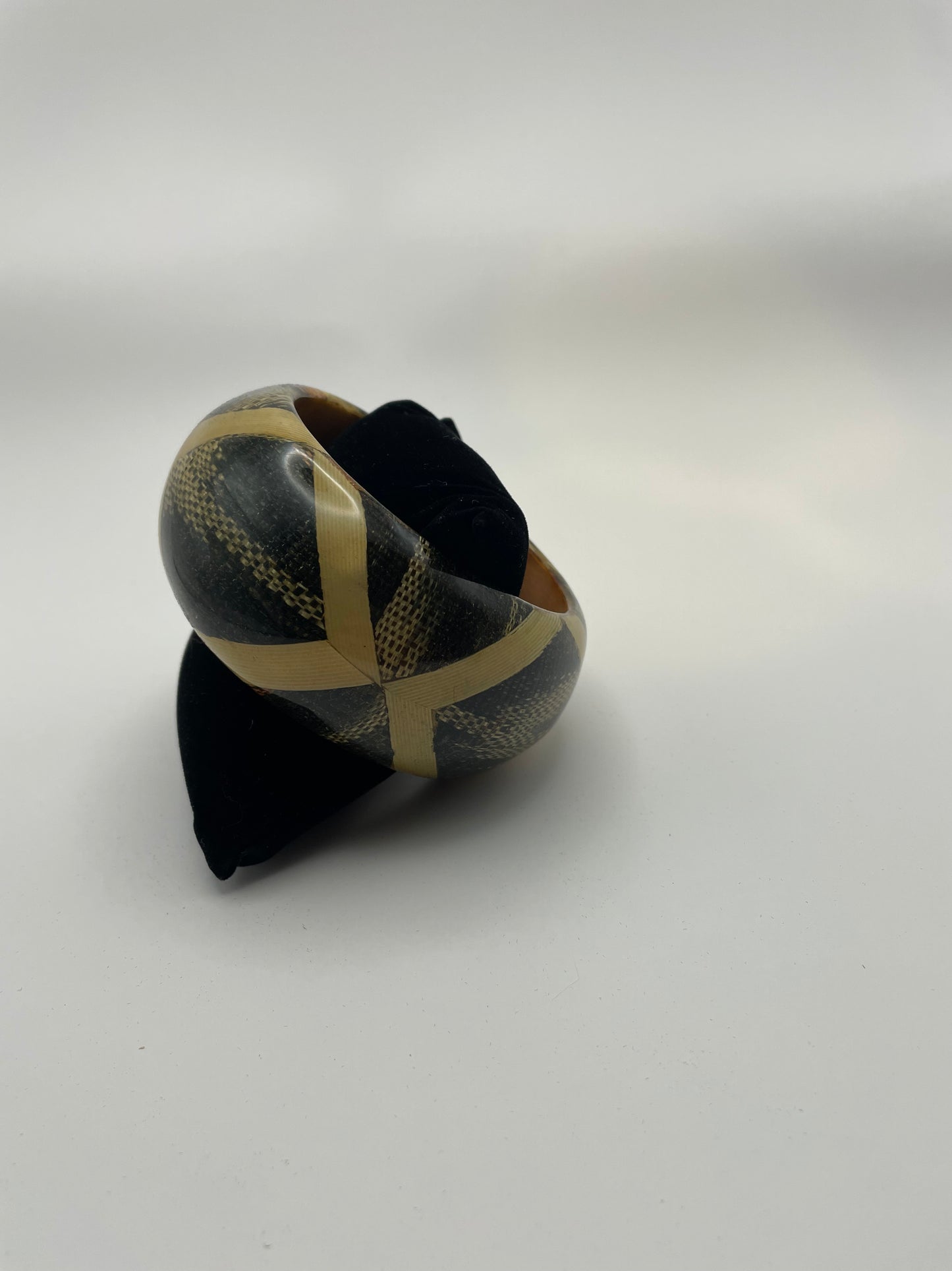 Lacquered Wood Bangle With Diamond Pattern