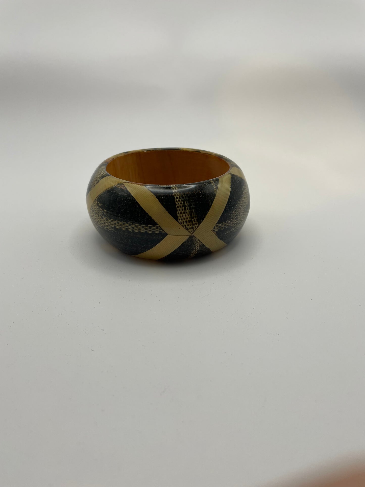 Lacquered Wood Bangle With Diamond Pattern